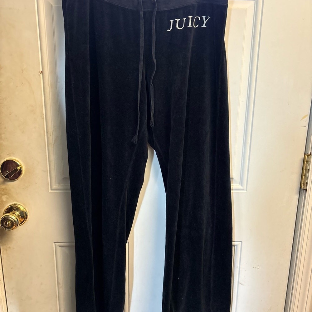 Juicy Couture Black Velour Track Pants with White Embroidered Logo